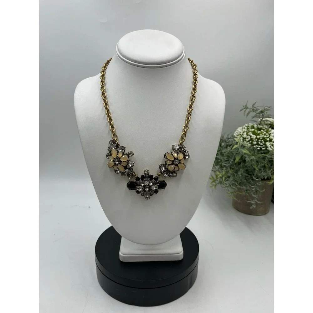 J. Crew Black Gray and Taupe Clear‎ Rhinestone Cluster Statement Necklace